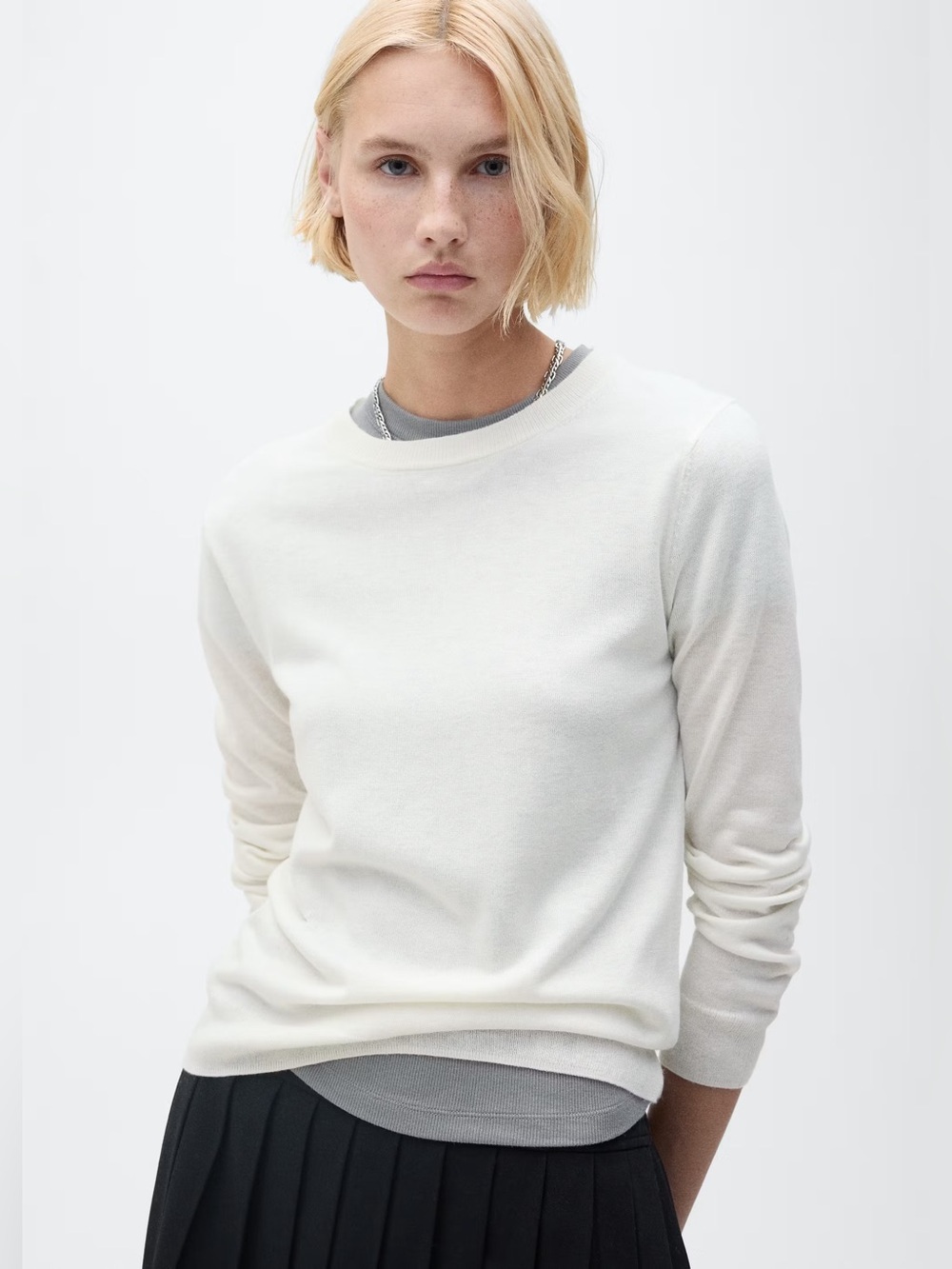 Mango white wool-blend round neck sweater NWT